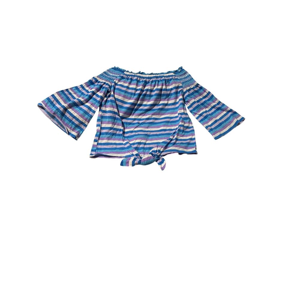 Cloud chaser 7/8 turquoise white stripe knotted waist bell 3/4 sleeve euc
